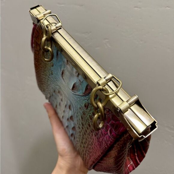 Unique Croc-embossed Cowhide Handmade Double Sides Push Lock Handbag & 2 Straps - Picture 7 of 16